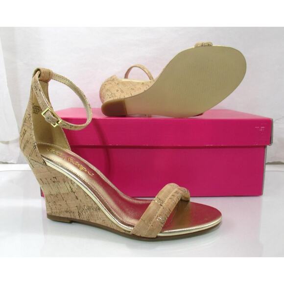 Lilly Pulitizer Jenna Wedge Heel Ankle Strap Sandals Natural Cork Size 8.5 - Picture 7 of 7